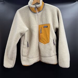 SOLD! Retro X Fleece Deep Pile Sherpa Natural/Yellow Jacket Full Zip Men’s S